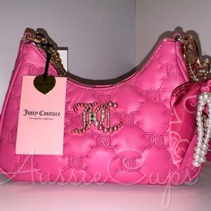 Juicy Couture Quilted Hot Pink Tie The Knot Crossbody Purse Bag w/ Charms